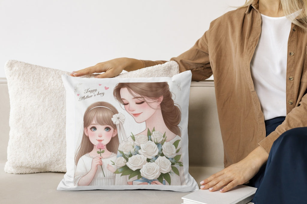 cojin mama y niña flores