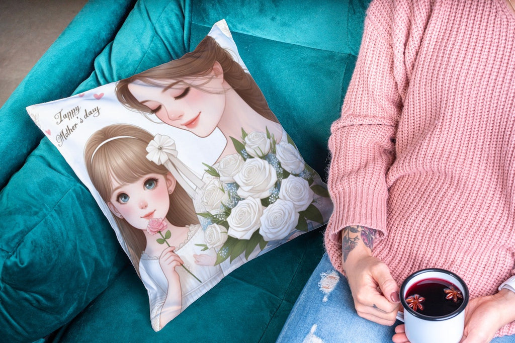 cojin mama y niña flores