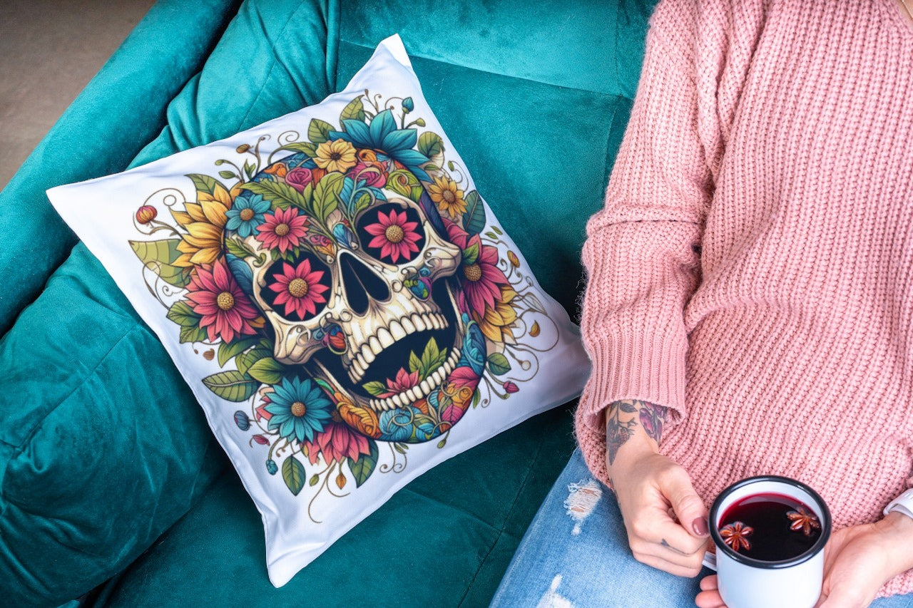 cojin calavera flores